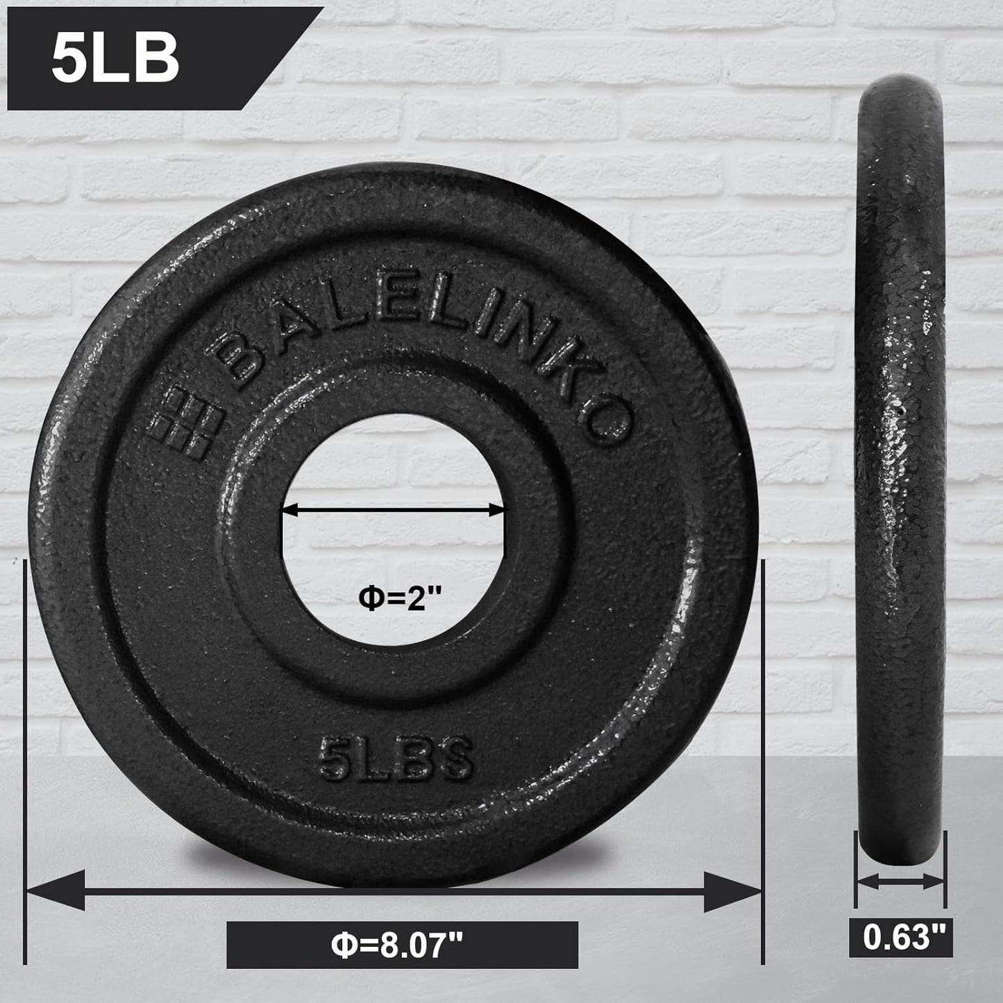 2-Inch Olympic Grip Plate Cast Iron Weight Plate for Strength Training, Weightlifting and Crossfit, Sold in Single or Pair - 2.5LB-45LB