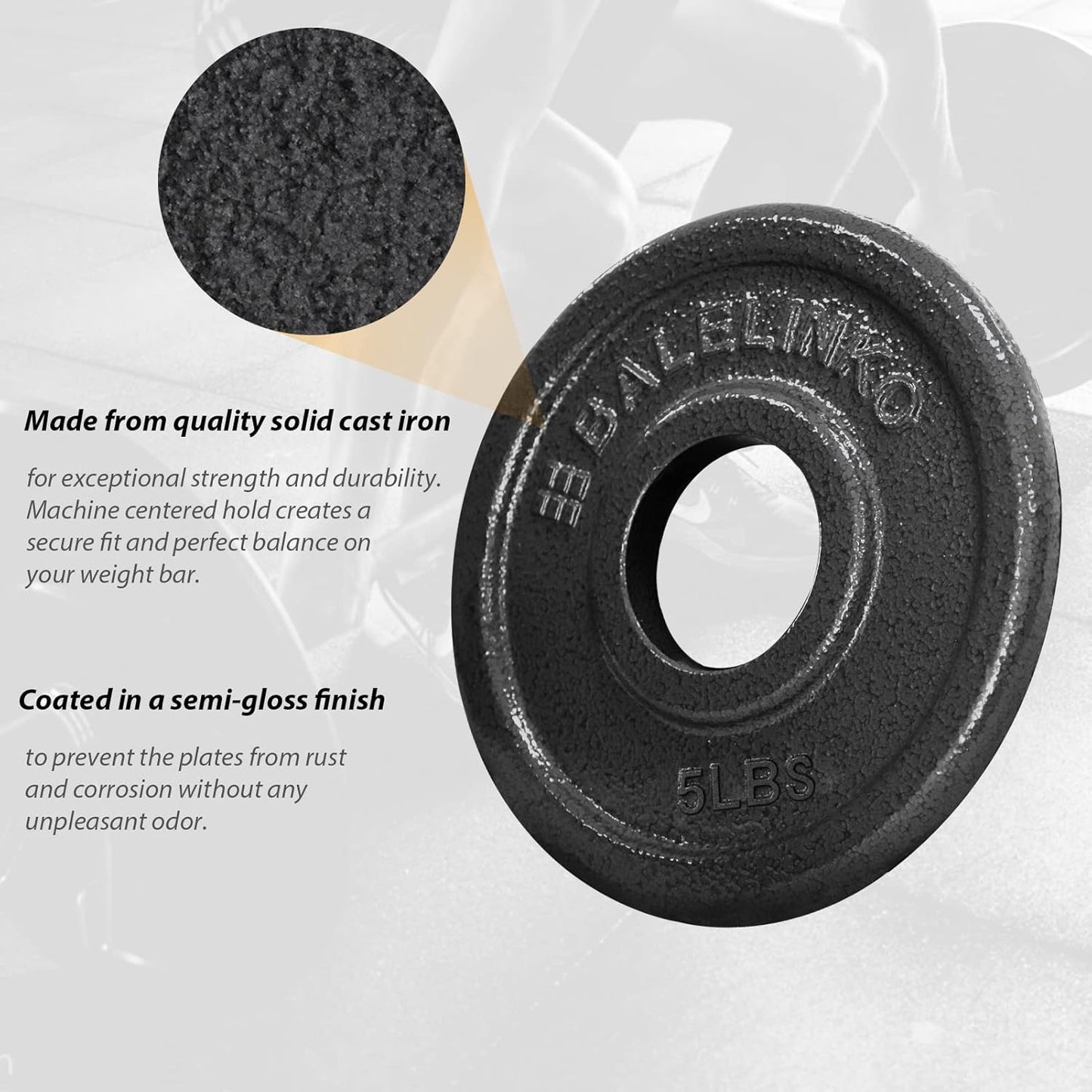 2-Inch Olympic Grip Plate Cast Iron Weight Plate for Strength Training, Weightlifting and Crossfit, Sold in Single or Pair - 2.5LB-45LB