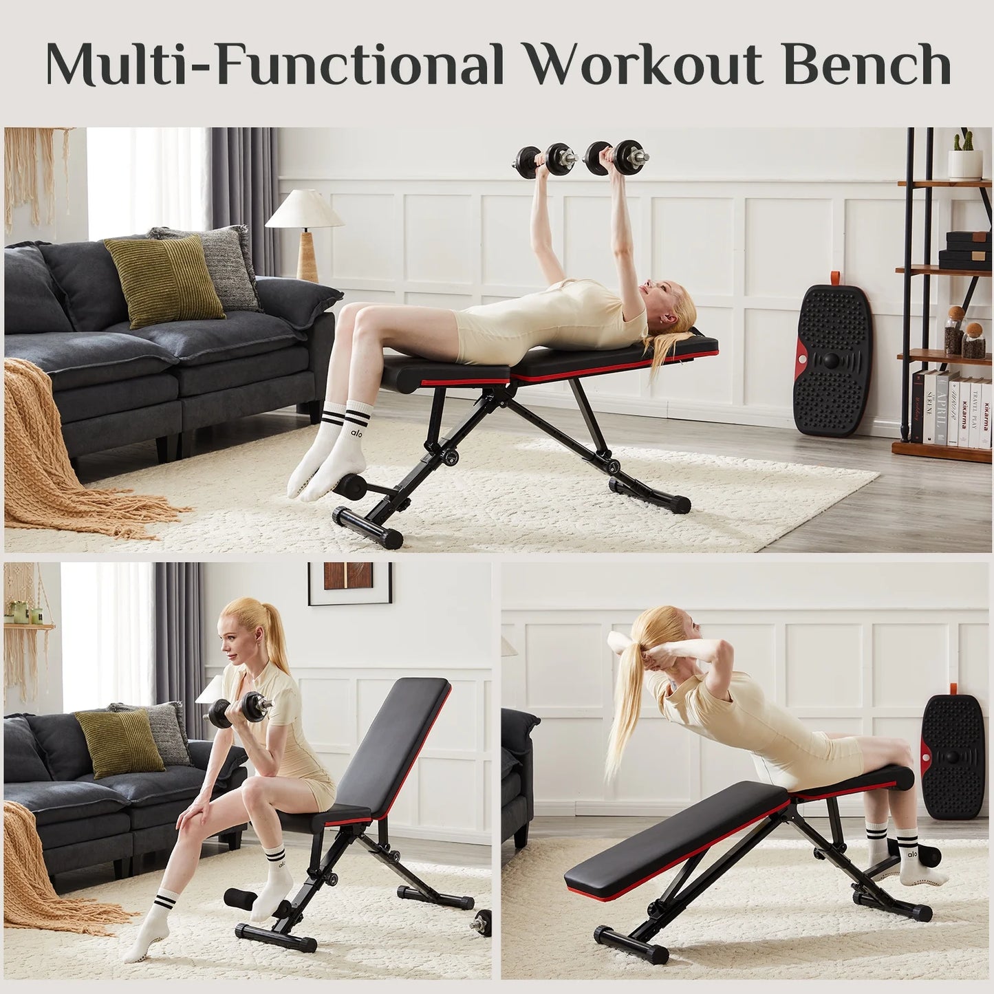 9 Positions Adjustable Weight Bench, Support up to 795Lbs, Foldable Weight Bench for Full Body, Home Gym Fitness Strength Training, Black