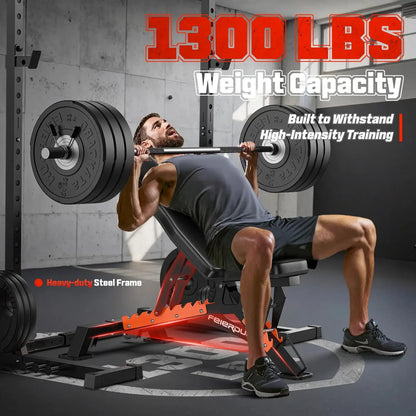 Heavy-Duty 9 Positions Adjustable Weight Bench Workout Bench with Extended Rear Support for Home Gym Full Body Strength Training,Support up to 1300Lbs