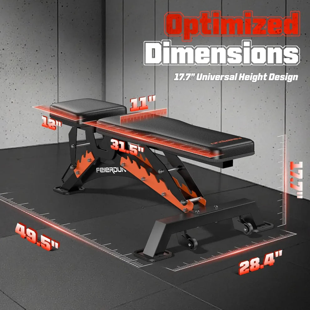 Heavy-Duty 9 Positions Adjustable Weight Bench Workout Bench with Extended Rear Support for Home Gym Full Body Strength Training,Support up to 1300Lbs