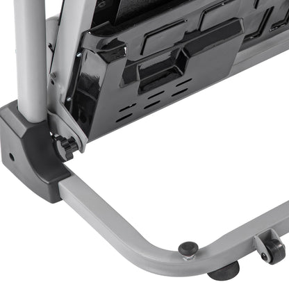 Compact 1.5HP folding treadmill with incline and pulse sensor.