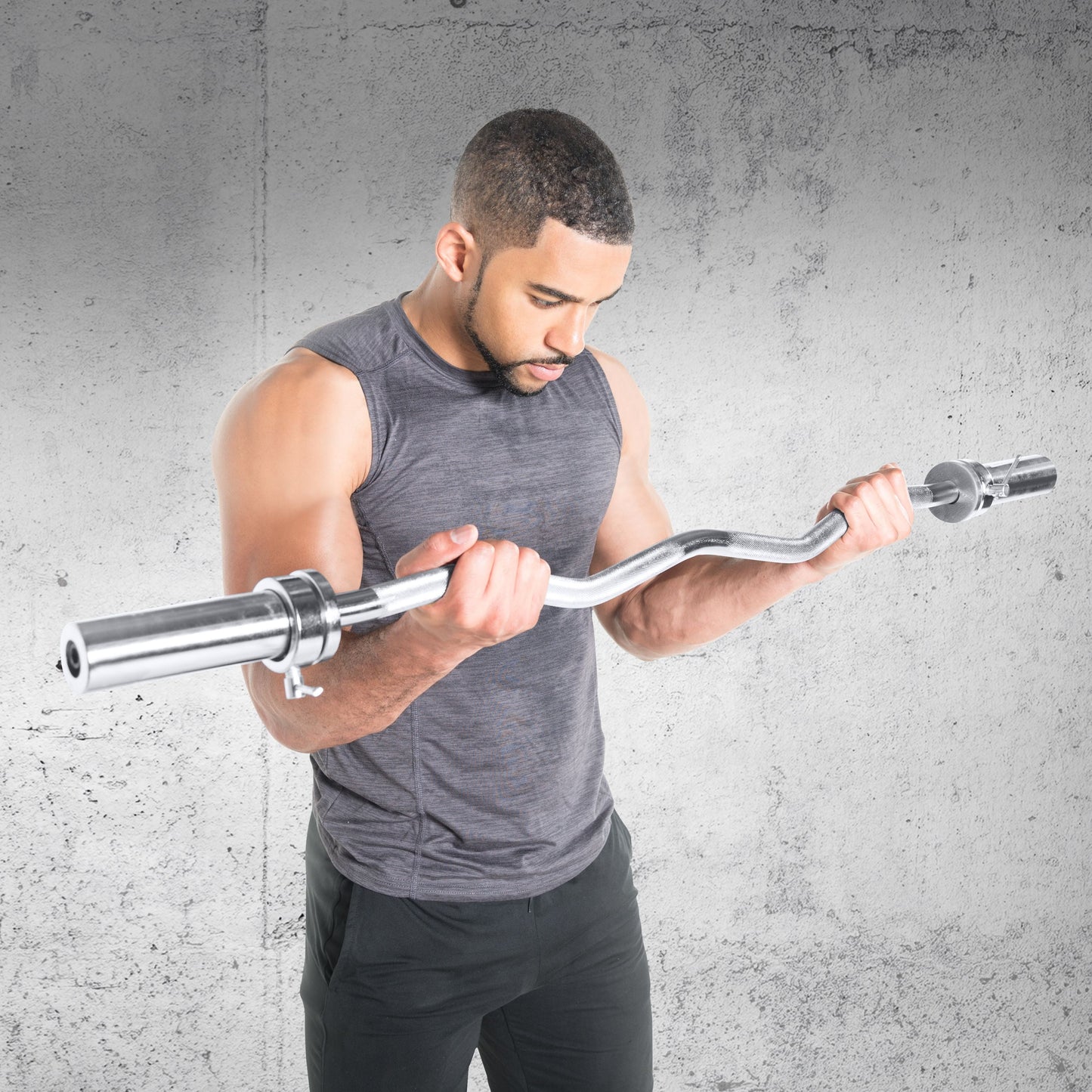 Barbell 47 In. Olympic EZ Curl Bar with Collars, 200Lb acity, Chrome