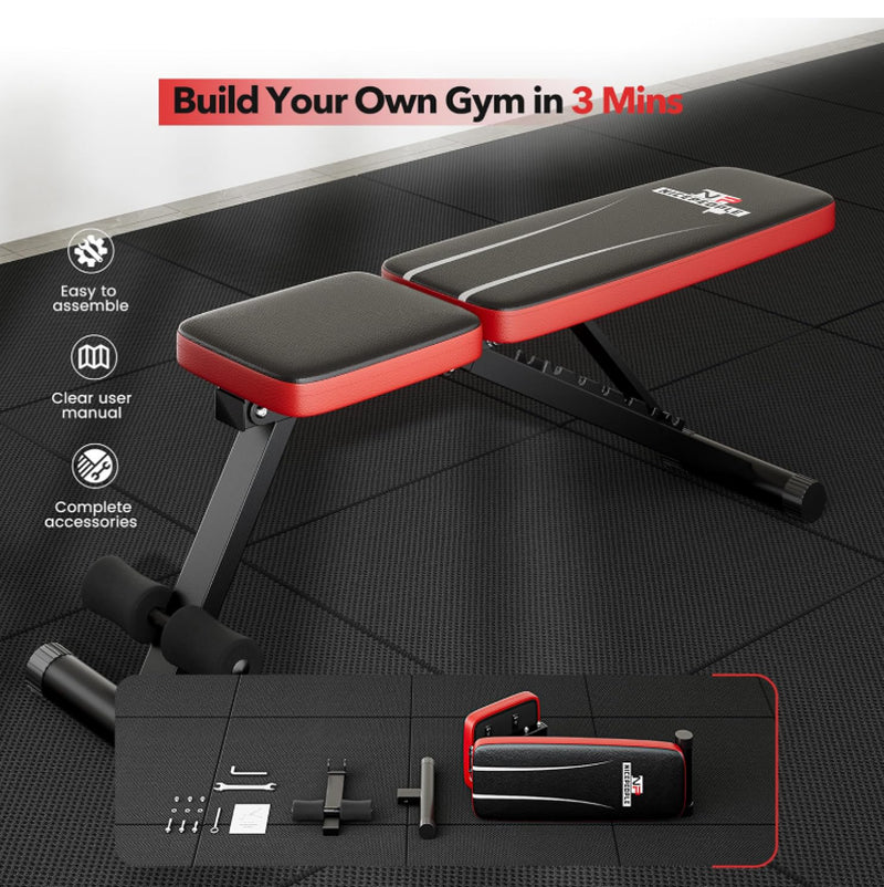 Basic Weight Bench for Home Gym, Foldable Workout Bench with 8 Backrests