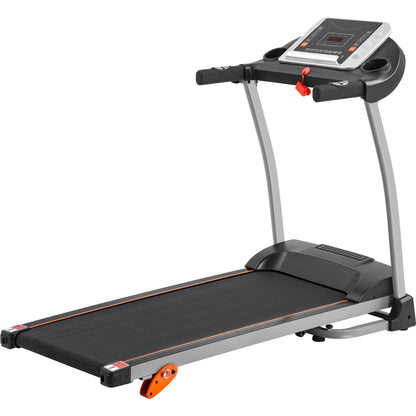 Compact 1.5HP folding treadmill with incline and pulse sensor.