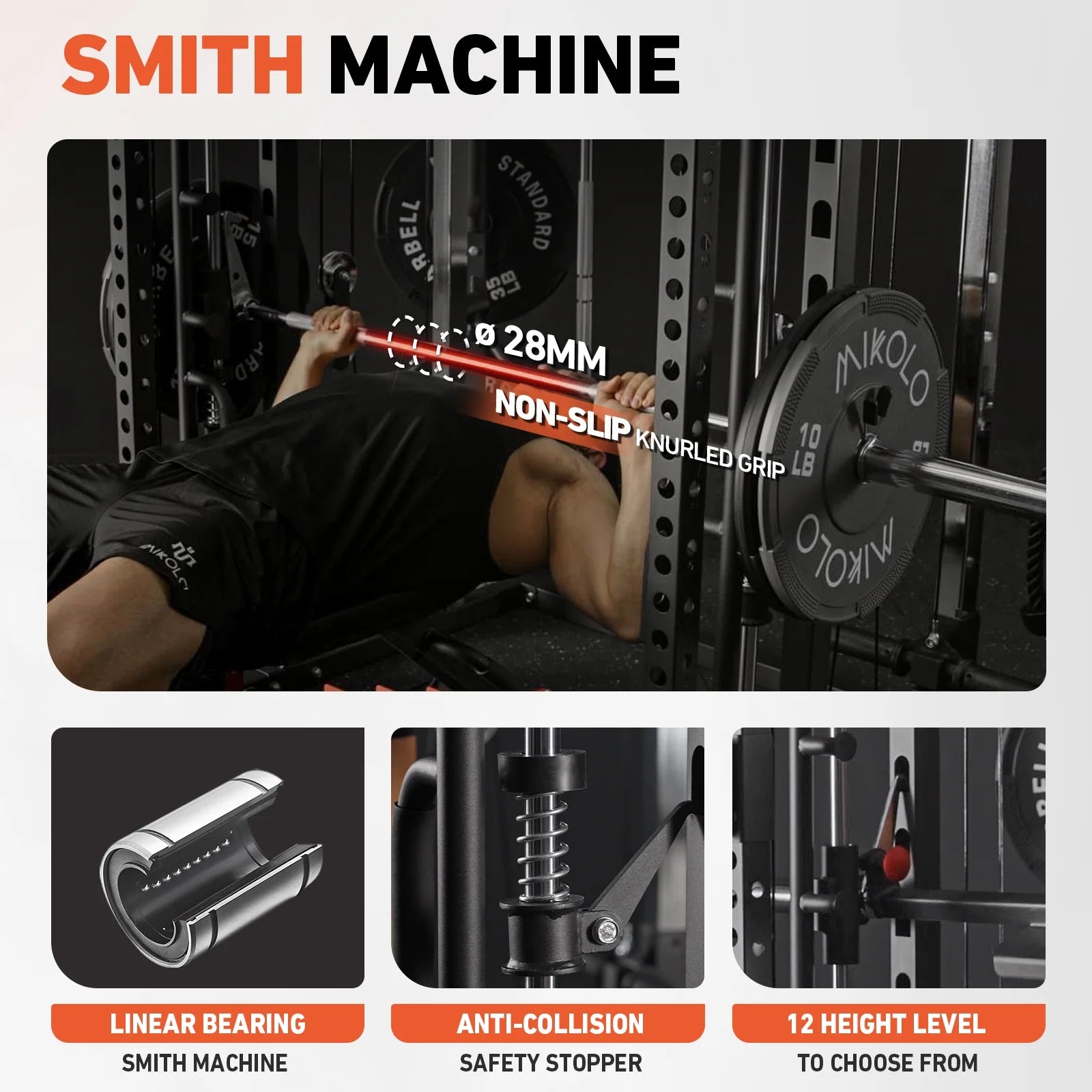 Smith Machine, All-In-One Power Rack Cage with Vertical Leg Press, 2000LBS Power Cage Squat Rack with Smith Bar, Dual Pulley Cable Crossover System for Home Gym with Barbell and Weight Bench