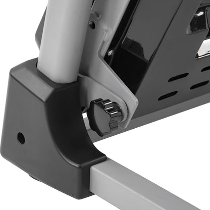 Compact 1.5HP folding treadmill with incline and pulse sensor.