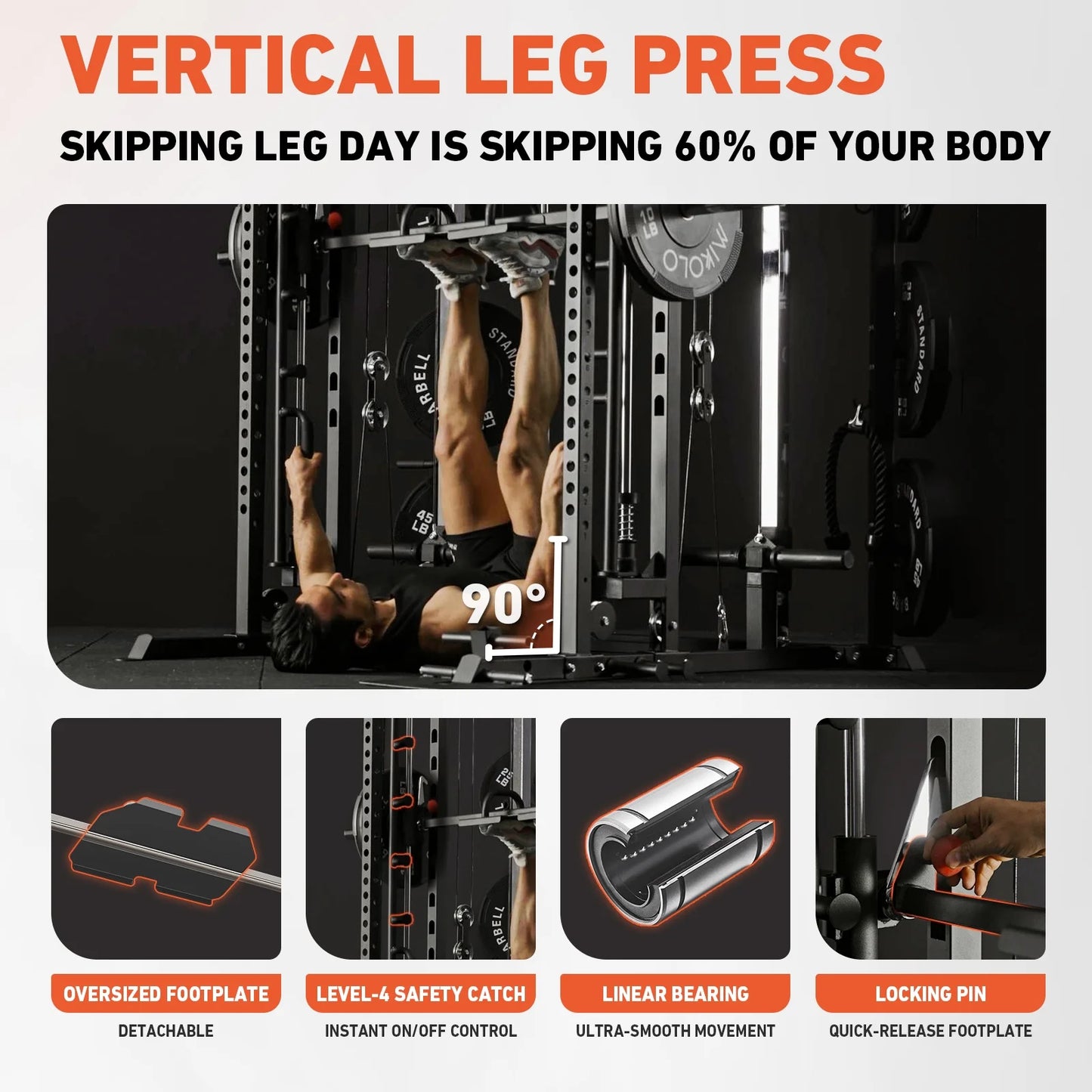 Smith Machine, All-In-One Power Rack Cage with Vertical Leg Press, 2000LBS Power Cage Squat Rack with Smith Bar, Dual Pulley Cable Crossover System for Home Gym with Barbell and Weight Bench