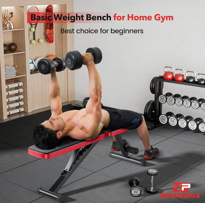 Basic Weight Bench for Home Gym, Foldable Workout Bench with 8 Backrests