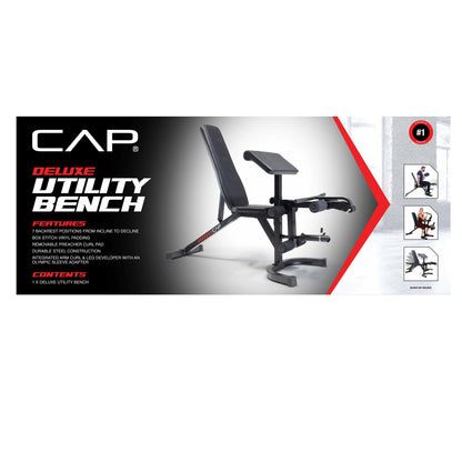 Deluxe Adjustable Utility Weight Bench with Preacher Curl and Leg Press Attachment