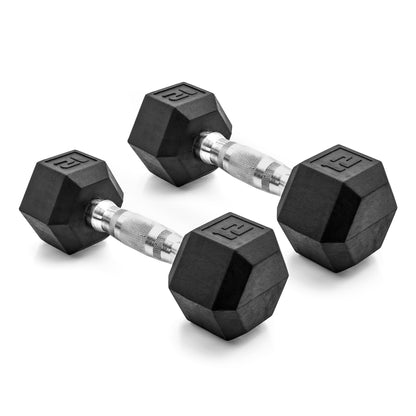Barbell, 12Lb Coated Rubber Hex Dumbbell, Pair