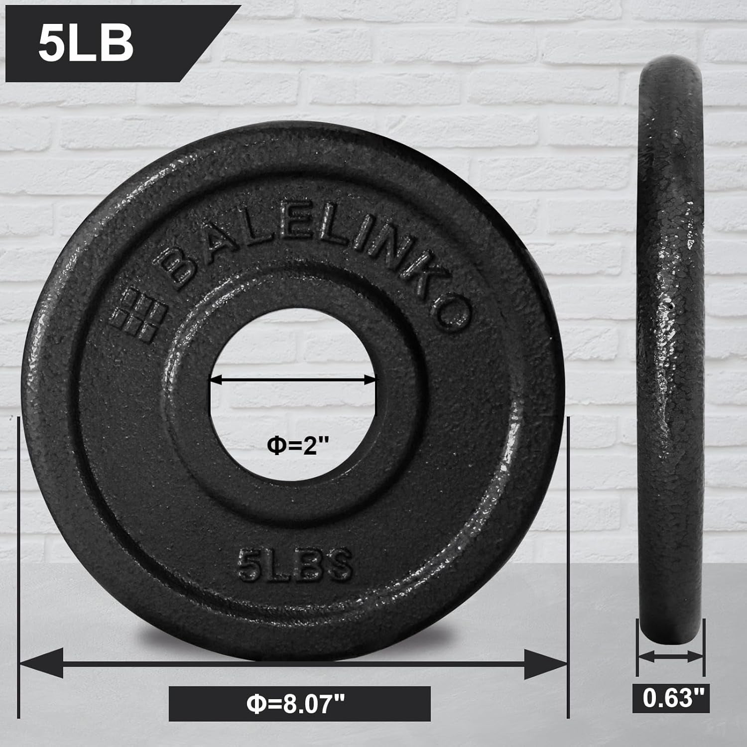 2-Inch Olympic Grip Plate Cast Iron Weight Plate for Strength Training, Weightlifting and Crossfit, Sold in Single or Pair - 2.5LB-45LB