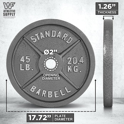 Traditional/Classic 2-Inch Hole Solid Cast Iron Olympic Barbell Weight Plates - Great for Strength Training, Weightlifting, Bodybuilding & Powerlifting, Multiple Choices Available