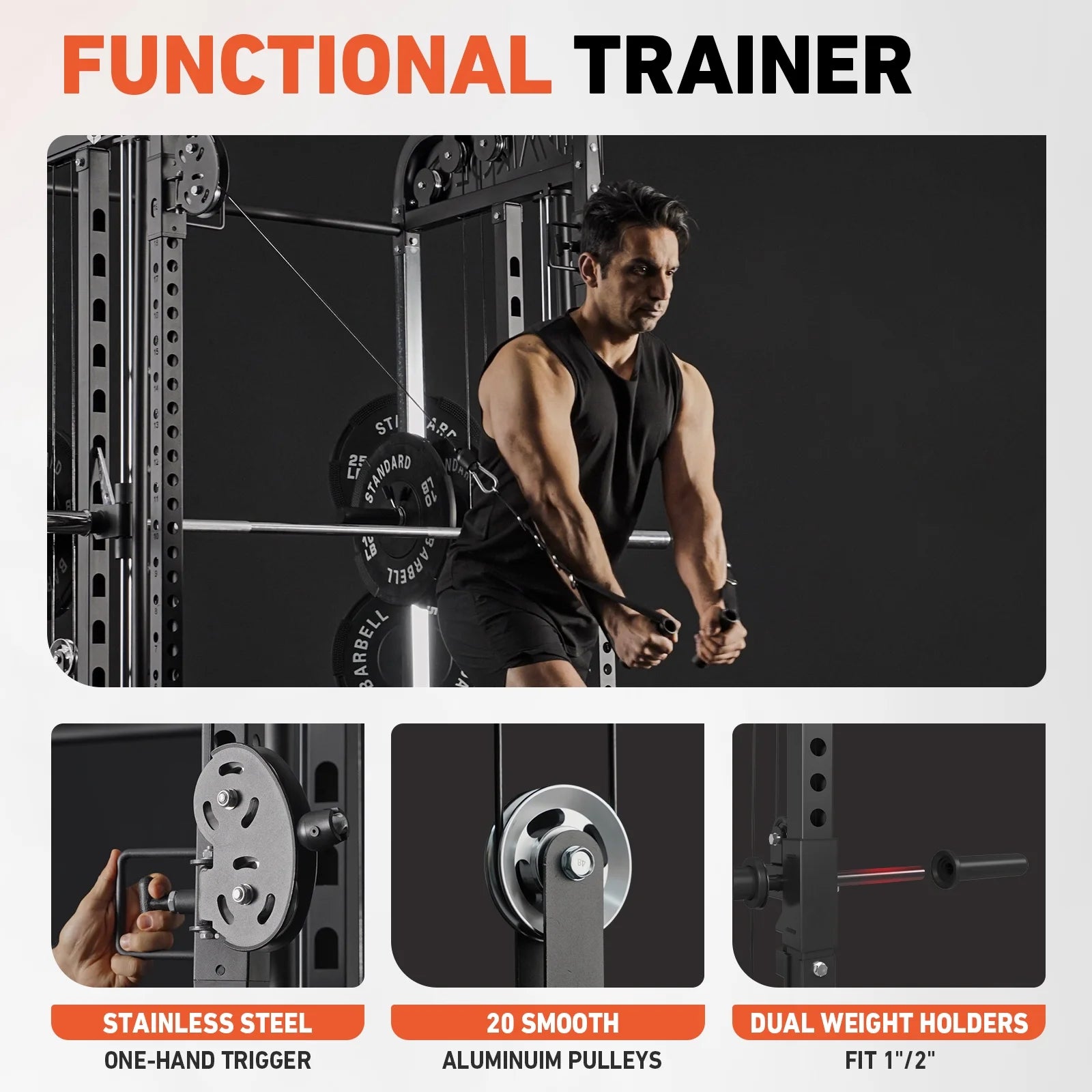 Smith Machine, All-In-One Power Rack Cage with Vertical Leg Press, 2000LBS Power Cage Squat Rack with Smith Bar, Dual Pulley Cable Crossover System for Home Gym with Barbell and Weight Bench