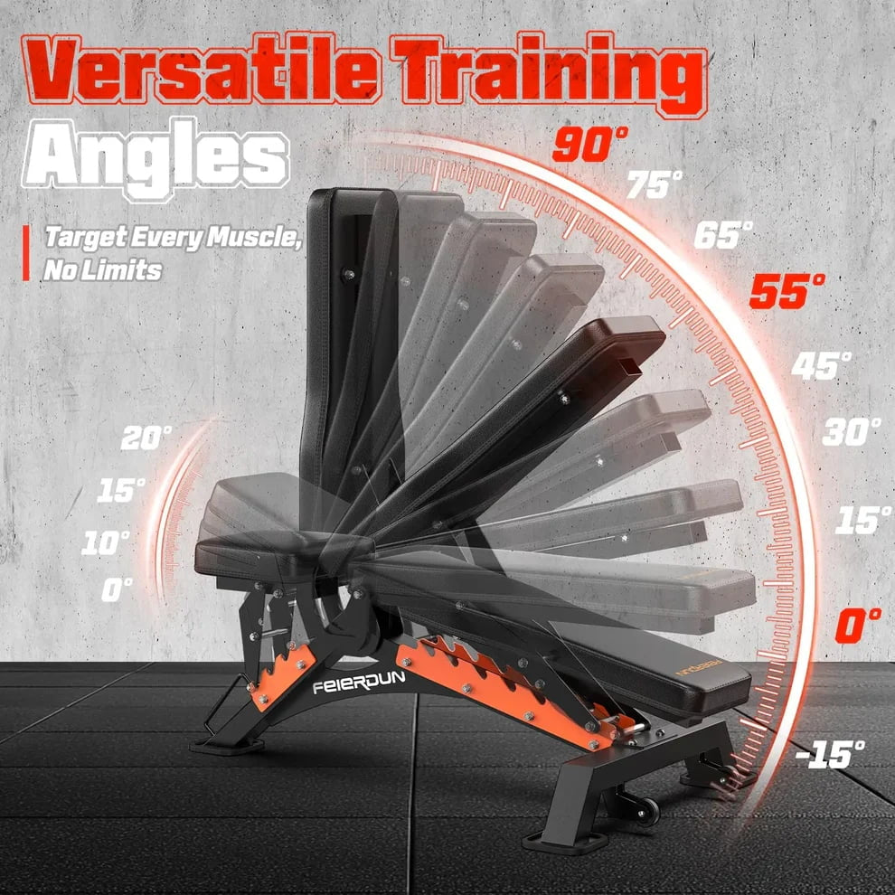 Heavy-Duty 9 Positions Adjustable Weight Bench Workout Bench with Extended Rear Support for Home Gym Full Body Strength Training,Support up to 1300Lbs