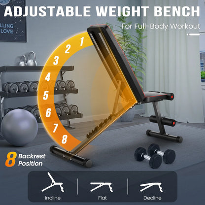 660LBS Foldable Weight Bench for Home Gym, Workout Bench Press with Fast 8 Adjustable Backrests, Incline/Flat/Decline Bench for Full Body Workout Strength Training Dumbbell Exercise