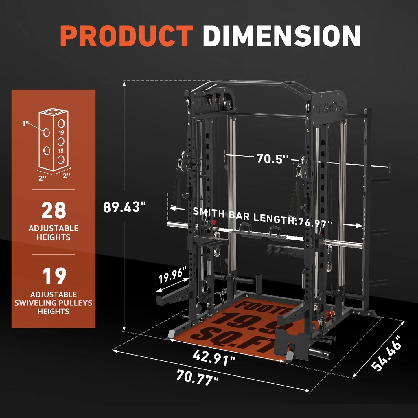Smith Machine, All-In-One Power Rack Cage with Vertical Leg Press, 2000LBS Power Cage Squat Rack with Smith Bar, Dual Pulley Cable Crossover System for Home Gym with Barbell and Weight Bench