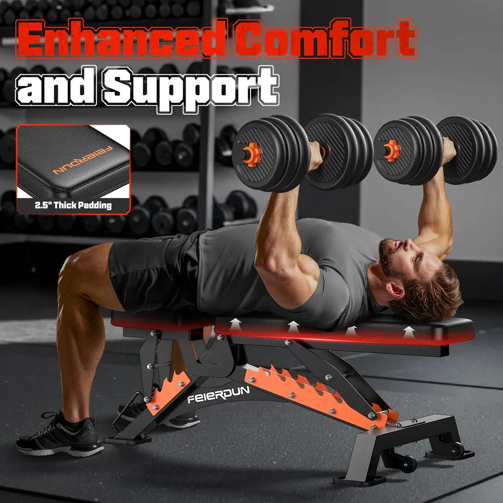 Heavy-Duty 9 Positions Adjustable Weight Bench Workout Bench with Extended Rear Support for Home Gym Full Body Strength Training,Support up to 1300Lbs