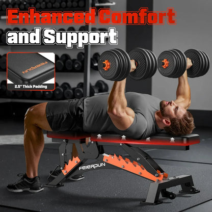 Heavy-Duty 9 Positions Adjustable Weight Bench Workout Bench with Extended Rear Support for Home Gym Full Body Strength Training,Support up to 1300Lbs